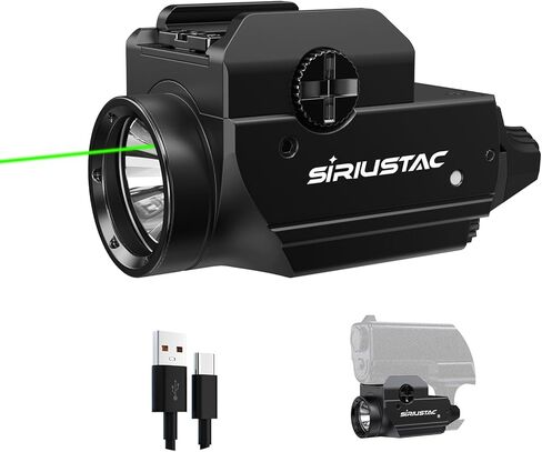 PL20 Compact 1200 Lumens Tactical Weapon Light with Green Beam and White LED Combo, Rechargeable USB Rail Mount Flashlight Compatible with GL/1913 Picatinny for Pistols Handguns Rifles in Kuwait