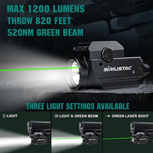PL20 Compact 1200 Lumens Tactical Weapon Light with Green Beam and White LED Combo, Rechargeable USB Rail Mount Flashlight Compatible with GL/1913 Picatinny for Pistols Handguns Rifles in Kuwait