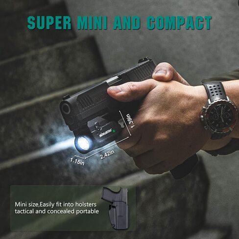 PL20 Compact 1200 Lumens Tactical Weapon Light with Green Beam and White LED Combo, Rechargeable USB Rail Mount Flashlight Compatible with GL/1913 Picatinny for Pistols Handguns Rifles in Kuwait