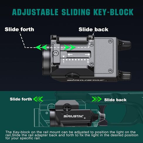 PL20 Compact 1200 Lumens Tactical Weapon Light with Green Beam and White LED Combo, Rechargeable USB Rail Mount Flashlight Compatible with GL/1913 Picatinny for Pistols Handguns Rifles in Kuwait