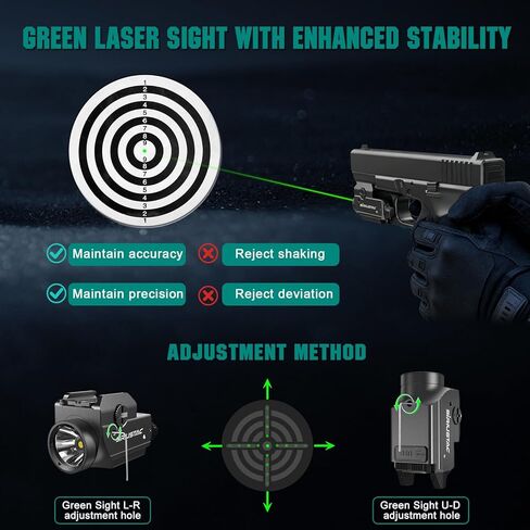 PL20 Compact 1200 Lumens Tactical Weapon Light with Green Beam and White LED Combo, Rechargeable USB Rail Mount Flashlight Compatible with GL/1913 Picatinny for Pistols Handguns Rifles in Kuwait