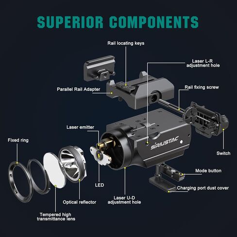 PL20 Compact 1200 Lumens Tactical Weapon Light with Green Beam and White LED Combo, Rechargeable USB Rail Mount Flashlight Compatible with GL/1913 Picatinny for Pistols Handguns Rifles in Kuwait