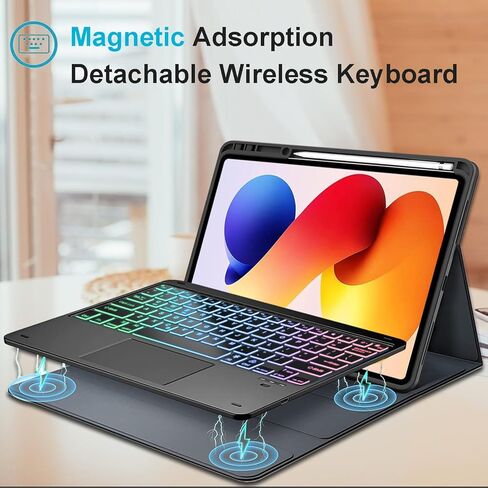 Touchpad Keyboard Case for Xiaomi Redmi Pad 2 Pro 12.1 Inch 2025 Tablet, 7 Color Rainbow Backlight Detachable Bluetooth Trackpad Keyboard Folio Smart Cover with Pen Holder in Saudi Arabia