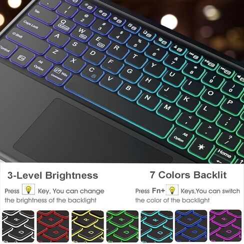 Touchpad Keyboard Case for Xiaomi Redmi Pad 2 Pro 12.1 Inch 2025 Tablet, 7 Color Rainbow Backlight Detachable Bluetooth Trackpad Keyboard Folio Smart Cover with Pen Holder in Saudi Arabia