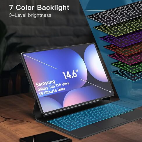 inkolelo for Samsung Galaxy Tab S10 Ultra 14.6'' Case with Keyboard, 3-Level 7 Colors Backlit, Magic-Style Cantilever Magnetic Stand, Dex Mode, Multi-Touch Trackpad for Tab S9 Ultra S8 Ultra 14.6" in Kuwait