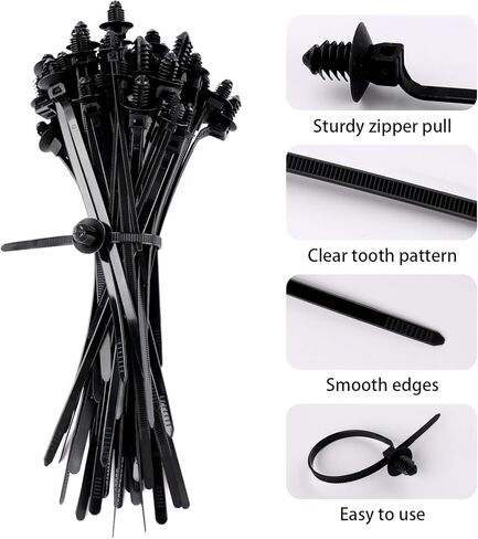 60 Pcs Push Mount Zip Ties in 6 Assorted Sizes,Black Nylon Car Mount Wire Tie Snap in Cable Zip Ties,Universal Push Mount Cable Ties Automotive Zips Tie Fastener Wire Harness Clips for Wire Tying in Saudi Arabia