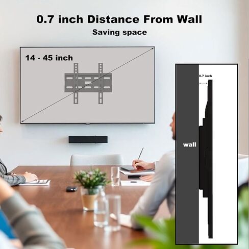 حامل تلفزيون على الحائط نحيف للغاية، تصميم منخفض لتلفزيونات LCD LED ولوحات مسطحة مقاس 14 بوصة إلى 45 بوصة، شاشة LED LCD يصل وزنها إلى 55 رطلًا، VESA 75 × 75 مم إلى 200 × 200 مم، أسود in Saudi Arabia