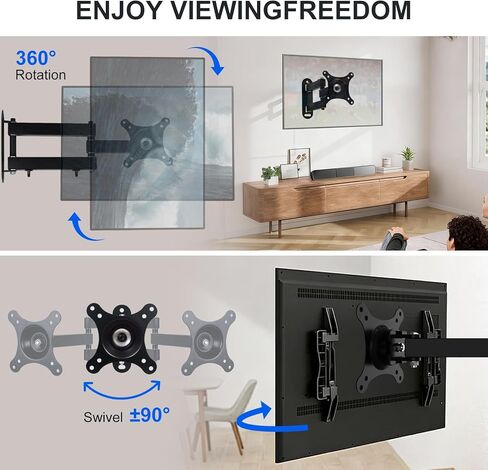 حامل حائط للتلفزيون عالمي لأجهزة التلفاز مقاس 14-24 بوصة، حامل تلفزيون دوار 360 درجة مع فتحة 75 × 75-100 × 100 مم، حامل حائط كامل الحركة للتلفزيون in Saudi Arabia