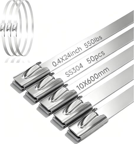 Metal Cable Zip Ties,100Pcs 270lbs Stainless Steel Zipties, 24 Inch Tensile Strength 304 Steel Wire Ties, Multi-Purpose Self-Locking Metal Wrap Ties for Indoor and Outdoor Use in Saudi Arabia