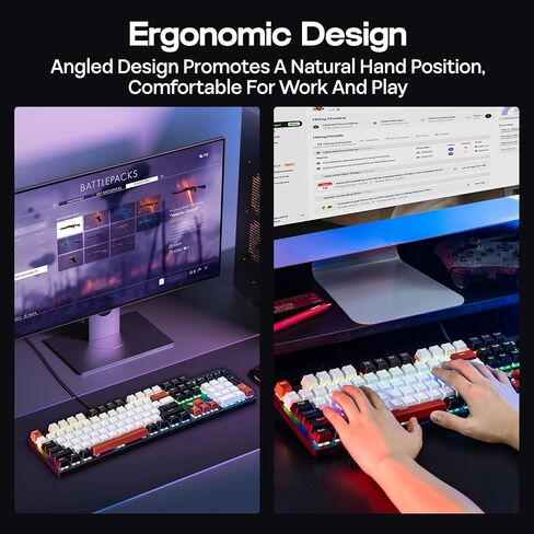MechLands Aula S500 Wired Gaming Keyboard, 100% Full Size Mechanical Keyboard with Number Pad, 104 Keys, NKRO, RGB Backlits, Shine Through Keycaps, Ergonomic for PC E-Sports (Black&Red, Blue Switch) in Saudi Arabia