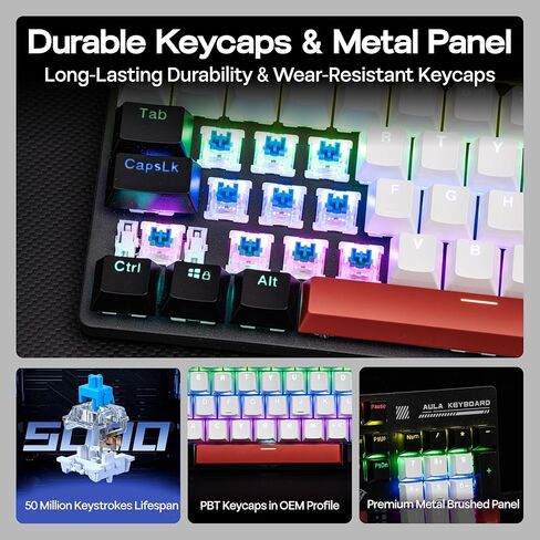 MechLands Aula S500 Wired Gaming Keyboard, 100% Full Size Mechanical Keyboard with Number Pad, 104 Keys, NKRO, RGB Backlits, Shine Through Keycaps, Ergonomic for PC E-Sports (Black&Red, Blue Switch) in Saudi Arabia