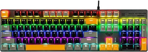 MechLands Aula S500 Wired Gaming Keyboard, 100% Full Size Mechanical Keyboard with Number Pad, 104 Keys, NKRO, RGB Backlits, Shine Through Keycaps, Ergonomic for PC E-Sports (Black&Red, Blue Switch) in Saudi Arabia