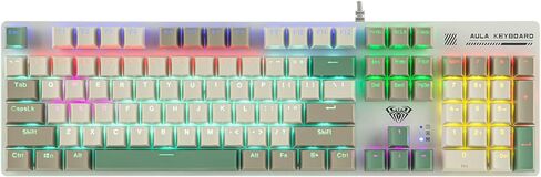 MechLands Aula S500 Wired Gaming Keyboard, 100% Full Size Mechanical Keyboard with Number Pad, 104 Keys, NKRO, RGB Backlits, Shine Through Keycaps, Ergonomic for PC E-Sports (Black&Red, Blue Switch) in Saudi Arabia