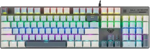 MechLands Aula S500 Wired Gaming Keyboard, 100% Full Size Mechanical Keyboard with Number Pad, 104 Keys, NKRO, RGB Backlits, Shine Through Keycaps, Ergonomic for PC E-Sports (Black&Red, Blue Switch) in Saudi Arabia