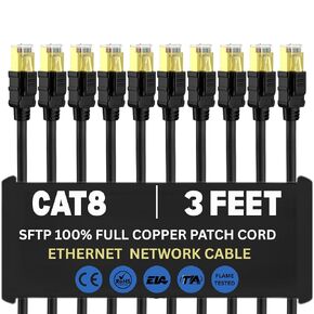 كابل إيثرنت Cat 8، كابل شبكة LAN عالي السرعة 40 جيجابت في الثانية 2000 ميجا هرتز، موصلات RJ45 مطلية بالذهب، 3FT، للاستخدام الداخلي (عبوة من 10 قطع) in Kuwait