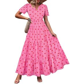 TIYOMI Plus Size Dress for Curvy Women 3X Short Sleeve Summer Plaid Maxi Dress V Neck Blue & White Gingham Dresses Church Wedding Guest Flowy Spring Dresses with Pockets 3XL 22W 24W in Saudi Arabia