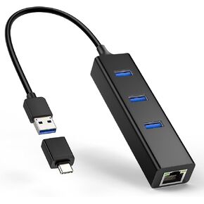 محول USB-C إلى إيثرنت، محور USB 3.0 ذو 3 منافذ مع جيجابت إيثرنت، محول شبكة LAN من USB إلى RJ45 LAN بسرعة 10/100/1000 ميجابت في الثانية لأجهزة MacBook والكمبيوتر المحمول in Kuwait