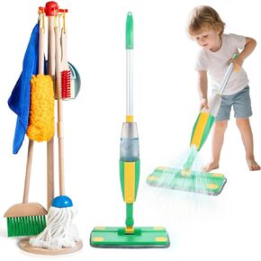 Wooden Kids Cleaning Set for Toddlers,8 Pieces Montessori Cleaning Toys with Kids Broom and Mop Set, Housework Pretend Play Toy Gift for Boys Girls Ages 3+ in Saudi Arabia