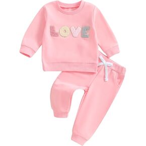 Toddler Baby Girl Valentines Day Outfit 3 6 9 12 18 24 Months Long Sleeve Sweatshirt Pants Set Cute Spring Clothes in Saudi Arabia