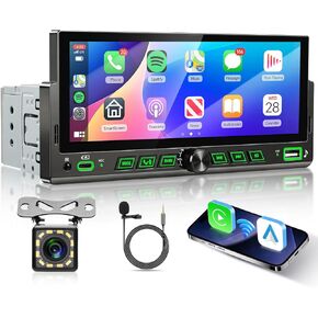 Single Din Touch Screen Car Stereo with Wireless Carplay and Android Auto, Universal Car Radio 1 DIN HD MP5 car Player 6.86" Support Bluetooth Mirror Link Steering Wheel Control EQ FM USB Type-C in Kuwait