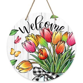 Welcome Spring Summer Hummingbird Front Door Sign, Daffodil Morning Glory Flower Wood Door Hanger Outdoor Outside Porch Decor, Hyacinth Floral Wooden Wreath Indoor Wall Hanging Decoration in Kuwait
