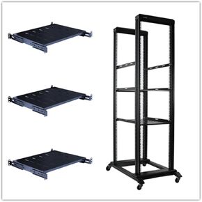 RAISING ELECTRONICS 42U 4 Post Open Frame 19inch Server/Audio Steel Rack Deep from 16inch-24inch (42U 24 deep) with 3 Shelves in Kuwait
