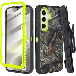 Compatible for Samsung Galaxy S25 Case with Rotating Belt Clip Holster & Built-in Screen Protector, Heavy Duty Shockproof Rugged Armor Protective Cover with Kickstand (Deer) in Kuwait