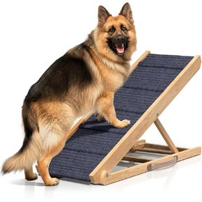 منحدر للكلاب قابل للتعديل للسرير - بطول 39.3 بوصة مع مساحة مشي واسعة 13.4 بوصة و5 مستويات منحدر قابلة للطي للكلاب لتصعد على السرير (خشب الصنوبر الصلب) in Kuwait