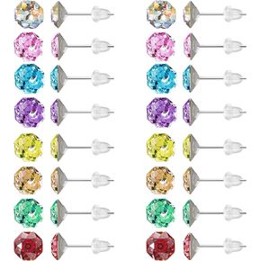 KASFREE 14 زوجًا من أقراط الزركونيا المكعبة الملونة للنساء 925 من الفضة الاسترليني بعد ترصيع مضادة للحساسية 6 مم 8 مم in Kuwait