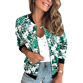 ECOWISH Womens Jackets Lightweight Zip Up Casual Inspired Bomber Jacket Leopard Coat Stand Collar Short Outwear Tops in Saudi Arabia