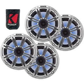مكبرات صوت بحرية KICKER مقاس 8 بوصات (زوجان) مكبرات صوت محورية بديلة من OEM للقارب مع شبكة فضية ومصابيح LED 4 أوم. مقاومة للماء والطقس in Kuwait
