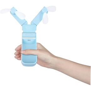 مروحة Homoyoyo المحمولة الصغيرة USB القابلة للطي برأسين للسفر والاستخدام في الهواء الطلق، جهاز تبريد محمول خفيف الوزن مع بطارية قابلة لإعادة الشحن، مروحة مكتب USB زرقاء للتبريد الشخصي in Kuwait