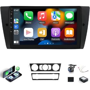 Car Stereo for BMW 3 Series 328i 335i 325i E90 E91 E92 E93 2005-2011 Radio Apple CarPlay Android Auto, 9inch IPS Touch Screen for BMW 328i Stereo BT/FM DSP/GPS/WiFi/SWC Camera, Non. Optical Fiber in Kuwait