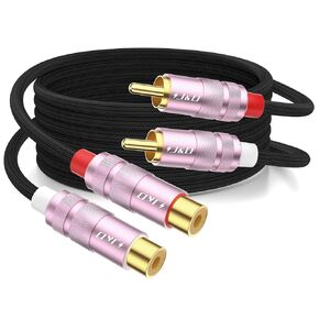 J&D 2 RCA Extension Cable, Nylon Braided 2 RCA Male to Female Stereo Audio Extension Cable, Gold Plated Connector for Speaker, TV, Amplifier, Audio Mixer, 3 feet in Kuwait