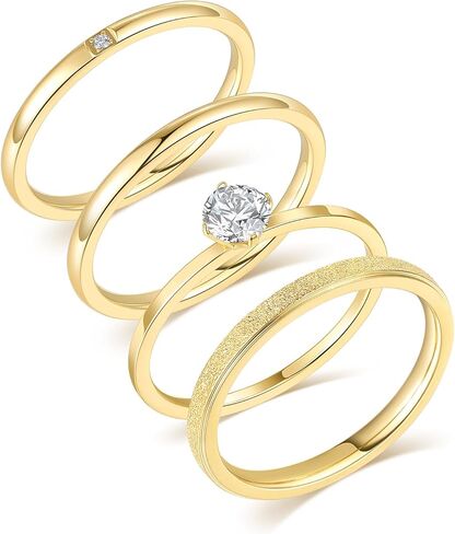 VOLUKA 4 Pcs Stainless Steel Rings for Women Set Knuckle Rings Simple Smooth Finger Stackable Rings Set Plain Band Rings for Women Men in Saudi Arabia