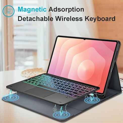 Touchpad Keyboard Case for Samsung Galaxy Tab S11 Ultra 14.6 Inch 2025 Tablet SM-X936B/ SM-X930, 7 Color Rainbow Backlight Detachable Bluetooth Trackpad Keyboard Folio Cover with S Pen Holder in Saudi Arabia