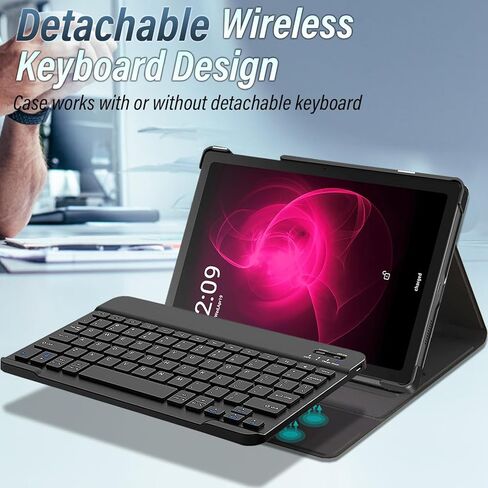 حافظة مع لوحة مفاتيح لجهاز T-Mobile Revvl Tab 5G 10.36 بوصة، إصدار 2023، غطاء حامل نحيف من البولي يوريثان مع لوحة مفاتيح بلوتوث لاسلكية قابلة للفصل مغناطيسيًا (أسود) in Saudi Arabia