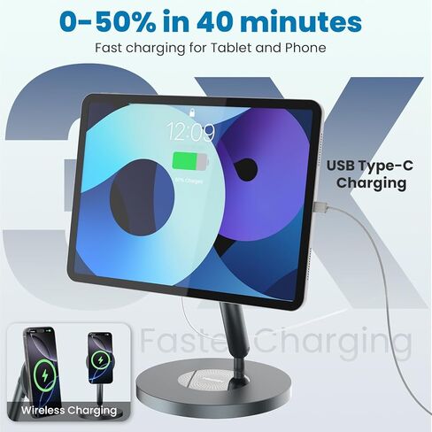 Nillkin SnapBranch Pro Magnetic Charging Stand for iPad Pro M5,M4, Air M2 M3, Wireless Charging for iPhone 17 Pro Max/16 Pro, Aluminum Alloy Tablet Holder Mount, Adjustable Desk Stand Charging Station in Saudi Arabia