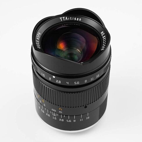 عدسة كاميرا TTArtisan 21 مم F1.5 APSH بإطار كامل بزاوية واسعة للغاية وتركيز يدوي ثابت لكاميرا Sony E Mount بدون مرآة باللون الأسود in Saudi Arabia