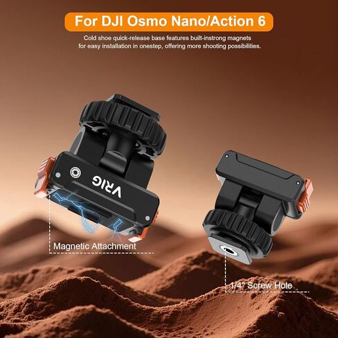 VRIG حامل مغناطيسي سريع الفك لـ DJI Osmo Action 6 / Osmo Nano، محول حذاء بارد بزاوية قابلة للتعديل وقاعدة واجهة خيط 1/4 بوصة متوافقة مع حامل ثلاثي القوائم، ملحقات الحذاء الساخن لكاميرا DSLR، AC-36 in Kuwait