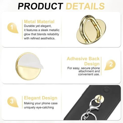 PATIKIL Metal Phone Charm Hook 0.7", 12Pcs Adhesive Circle Shaped Phone Finger Grip Hook Smartphones Keychain Ring Charm Loop for DIY Tablet Case Accessories, Gold in Saudi Arabia
