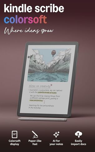 Amazon Kindle Scribe Colorsoft 32GB (أحدث طراز) — شاشة ملونة تشبه الورق مقاس 11 بوصة مع ضوء أمامي — رفيع وخفيف وقوي — اكتب في دفاتر الملاحظات والمستندات والكتب. يتضمن قلمًا ممتازًا - جرافيت in Saudi Arabia