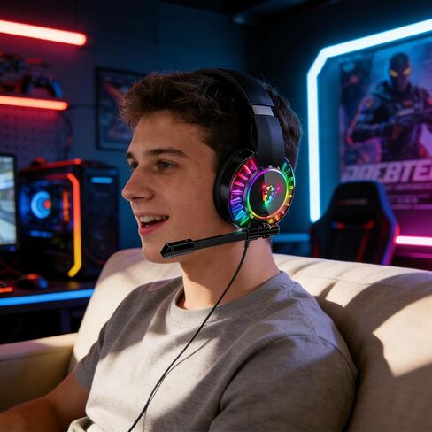 Gaming Headset with Microphone,Label high-end USB 7.1 Interface Over-Ear Stereo Sound Headphones with Mic for PC, Tablet, Computer Gamers U300 in Saudi Arabia