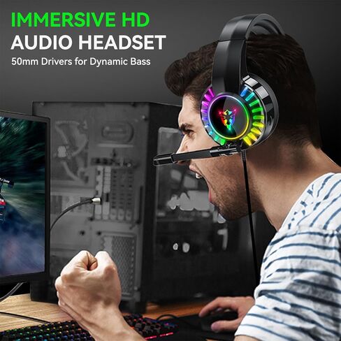 Gaming Headset with Microphone,Label high-end USB 7.1 Interface Over-Ear Stereo Sound Headphones with Mic for PC, Tablet, Computer Gamers U300 in Saudi Arabia