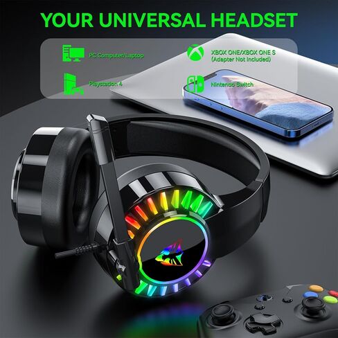 Gaming Headset with Microphone,Label high-end USB 7.1 Interface Over-Ear Stereo Sound Headphones with Mic for PC, Tablet, Computer Gamers U300 in Saudi Arabia