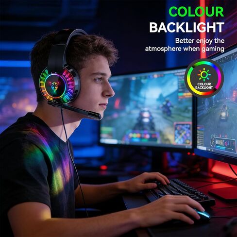 Gaming Headset with Microphone,Label high-end USB 7.1 Interface Over-Ear Stereo Sound Headphones with Mic for PC, Tablet, Computer Gamers U300 in Saudi Arabia
