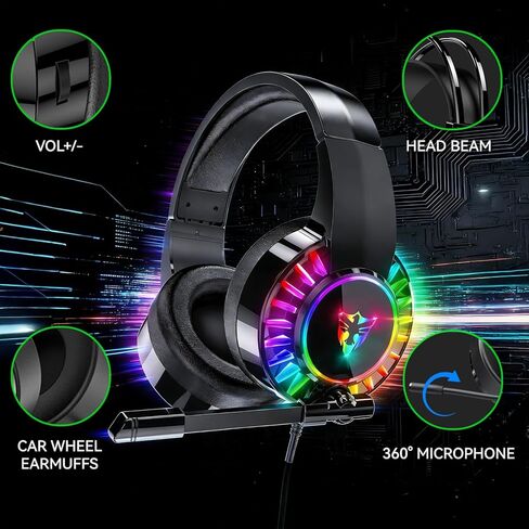 Gaming Headset with Microphone,Label high-end USB 7.1 Interface Over-Ear Stereo Sound Headphones with Mic for PC, Tablet, Computer Gamers U300 in Saudi Arabia