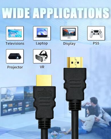 كابل HDMI عالي السرعة 4K، سلك إيثرنت أسود بطول 10 أقدام، متوافق مع التلفزيون، PS5، الكمبيوتر المحمول، العرض، جهاز العرض، الواقع الافتراضي in Kuwait
