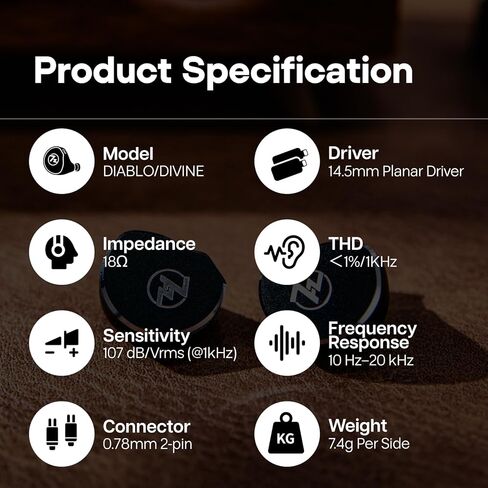 Linsoul 7Hz x Crinacle: Diablo/Divine in-Ear Monitors,14.5mm Planar Magnetic Driver IEM,HiFi Earbuds with Detachable 2 Pin Single Crystal Copper Cable,Earphone for Audiophiles(Diablo, Black) in Saudi Arabia
