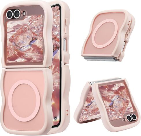 UEEBAI Magnetic for Samsung Galaxy Z Flip 5/Z Flip 6/7 FE Case, Compatible with MagSafe, Transparent Clear Wave Frame Design Soft Edge Cover Matte Shockproof Phone Case- Pink in Saudi Arabia